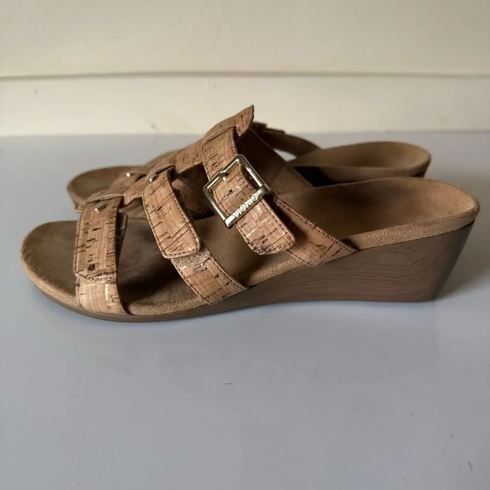 Vionic Radia cork triple strap slip on wedge sandals size 8-8.5